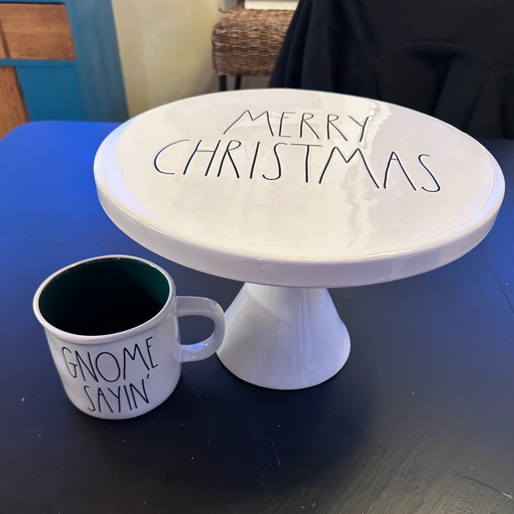 Rae Dunn Christmas Cake Stand and Mug